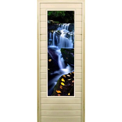 Дверь для бани со стеклом (43*129), "Водопад-1", 170×70см, коробка из осины - фото 2080131