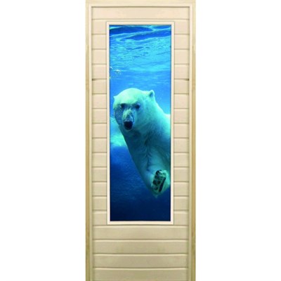 Дверь для бани со стеклом (43*129), "Белый медведь", 180×70см, коробка из осины - фото 2080156