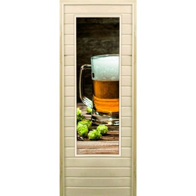 Дверь для бани со стеклом (43*129), "Хмель и солод", 170×70см, коробка из осины - фото 2080167