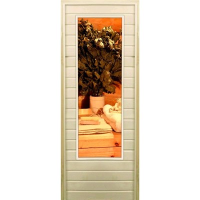 Дверь для бани со стеклом (43*129), "Банные радости", 170×70см, коробка из осины - фото 2080179