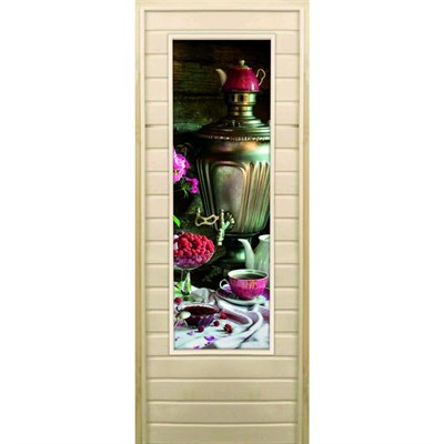 Дверь для бани со стеклом (43*129), "Самовар-2", 170×70см, коробка из осины - фото 2080203