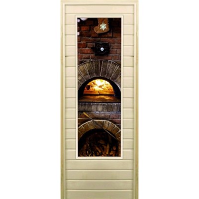 Дверь для бани со стеклом (43*129), "Печь", 170×70см, коробка из осины - фото 2080221