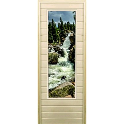 Дверь для бани со стеклом (43*129), "Водопад", 170×70см, коробка из осины - фото 2080236