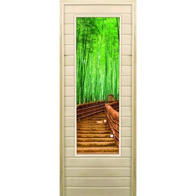 Дверь для бани со стеклом (43*129), "Бамбук-3", 170×70см, коробка из осины - фото 2080263