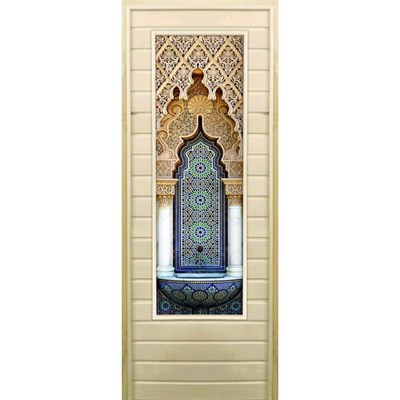 Дверь для бани со стеклом (43*129), "Восточный орнамент", 170×70см, коробка из осины - фото 2080272