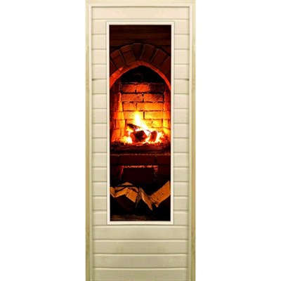 Дверь для бани со стеклом (43*129), "Камин-3", 170×70см, коробка из осины - фото 2080278
