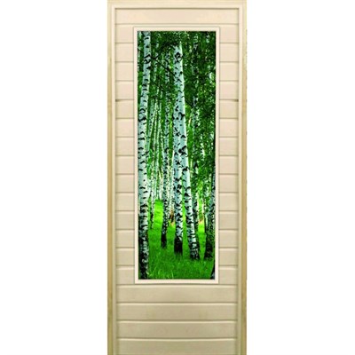 Дверь для бани со стеклом (43*129), "Березки", 170×70см, коробка из осины - фото 2080311