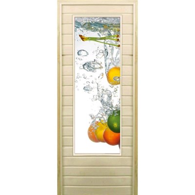 Дверь для бани со стеклом (43*129), "Фрукты", 170×70см, коробка из осины - фото 2080321