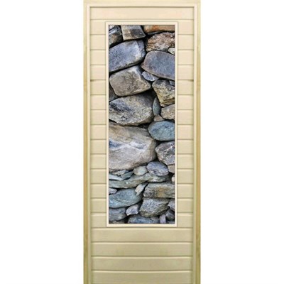 Дверь для бани со стеклом (43*129), "Камни", 170×70см, коробка из осины - фото 2080324
