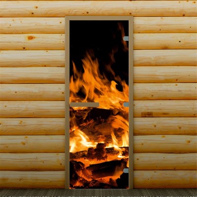 Дверь для бани и сауны "Пламя", 190 х 70 см, с фотопечатью 8 мм Добропаровъ - фото 2080332
