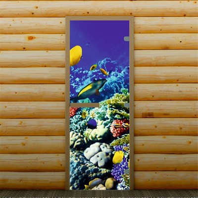 Дверь для бани и сауны "Подводный мир", 190 х 70 см, с фотопечатью 8 мм Добропаровъ - фото 2080339
