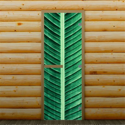 Дверь для бани и сауны "Пальмовый лист", 190 х 70 см, с фотопечатью 8 мм Добропаровъ - фото 2080361