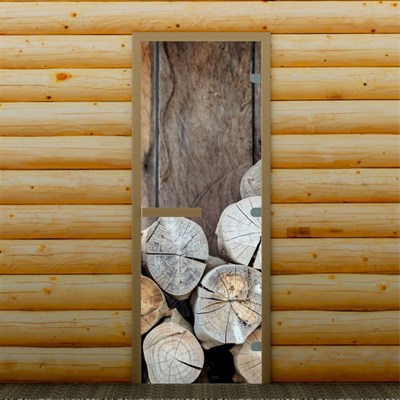 Дверь для бани и сауны "Дрова", 190 х 70 см, с фотопечатью 8 мм Добропаровъ - фото 2080372