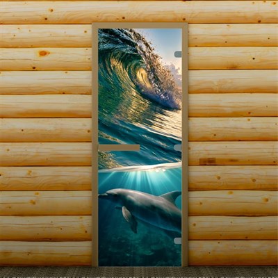 Дверь для бани и сауны "Дельфин", 190 х 70 см, с фотопечатью 8 мм Добропаровъ - фото 2080373