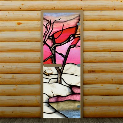 Дверь для бани и сауны "Зимняя сказка", 190 х 70 см, с фотопечатью 8 мм Добропаровъ - фото 2080377