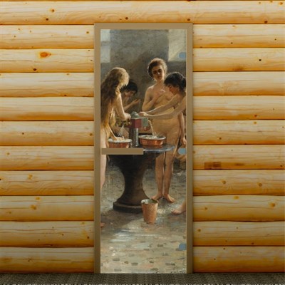 Дверь для бани и сауны "В баньке", 190 х 70 см, с фотопечатью 8 мм Добропаровъ - фото 2080378