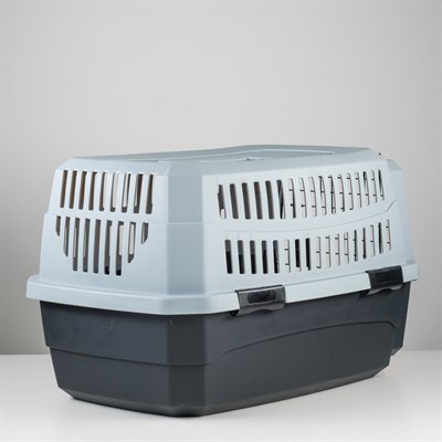 Переноска пластиковая 68 х 49 х 37, серо-черный - фото 279850