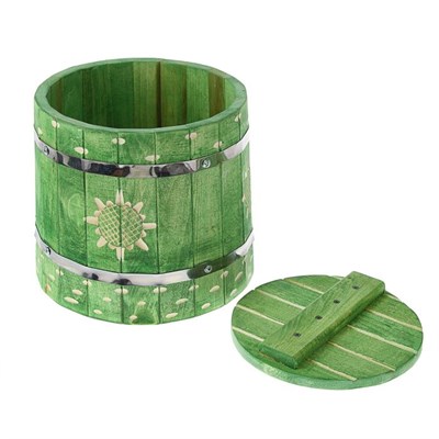 Кадка из липы, нержавеющий обруч, с гнетом, крашеная резная, 10л, "Добропаровъ" - фото 321587