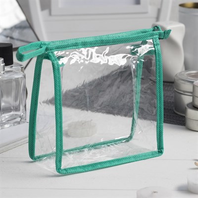 Косметичка ПВХ, отдел на молнии, цвет зелёный - фото 393188