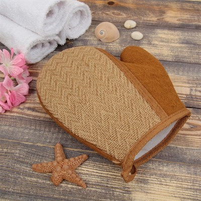 Мочалка-варежка натуральная, лён, 22×19см - фото 395379