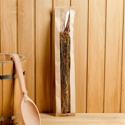 Веник для бани ТРАВЯНОЙ из зверобоя, в индивидуальной упаковке - фото 406743