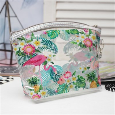 Косметичка, отдел на молнии, с ручкой, цвет зелёный/розовый - фото 710080