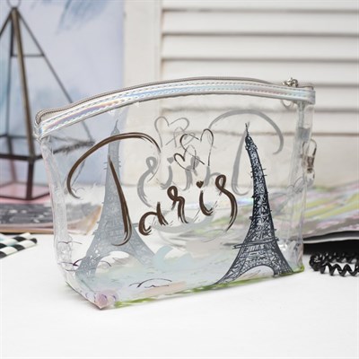 Косметичка ПВХ, отдел на молнии, с ручкой, цвет зелёный/серый - фото 710083