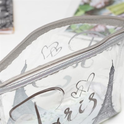 Косметичка ПВХ, отдел на молнии, с ручкой, цвет зелёный/серый - фото 710084