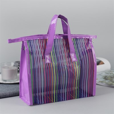 Косметичка ПВХ, отдел на молнии, 2 ручки, цвет сиреневый - фото 867556