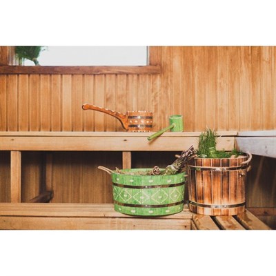 Ковш-черпак из липы, 0,8л, нерж. обруч, с горизонтальной ручкой, резной, "Добропаровъ" - фото 948479