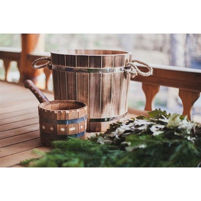 Ковш-черпак из липы, 0,8л, нерж. обруч, с горизонтальной ручкой, резной, "Добропаровъ" - фото 948480