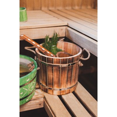 Ковш-черпак из липы, 0,8л, нерж. обруч, с горизонтальной ручкой, резной, "Добропаровъ" - фото 948481