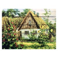 Картина для бани, пейзаж "Избушка", МАССИВ, 40×30 см