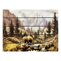 Картина для бани, тематика природа "Медведь на ручье", МАССИВ, 40×30 см