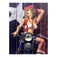 Картина для бани, тематика ретро "Девушка на мотоцикле", МАССИВ, 40×30 см