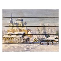Картина для бани, тематика храмы "Деревенские пейзажи", МАССИВ, 40×30 см