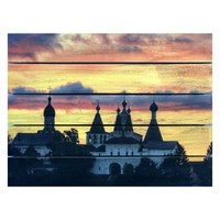 Картина для бани, тематика храмы "Монастырь на закате", МАССИВ, 40×30 см