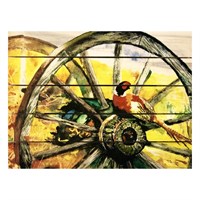 Картина для бани, тематика живопись "Старое колесо", МАССИВ, 40×30 см