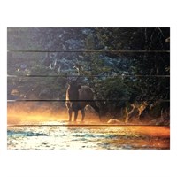 Картина для бани, тематика животные "Лось на рассвете", МАССИВ, 40×30 см