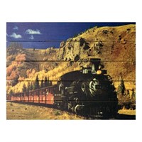 Картина для бани, тематика поезда "Паровоз в горах", МАССИВ, 40×30 см