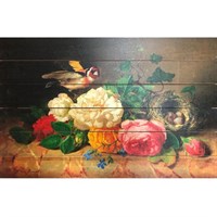 Картина для бани "Натюрморт с птицей и цветами", МАССИВ, 40×60 см