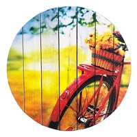 Картина для бани круглая "Велосипед на фоне утреннего поля цветов", МАССИВ, 40×40 см