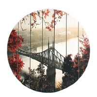 Картина для бани круглая "Красная листва. Стальной мост", МАССИВ, 40×40 см