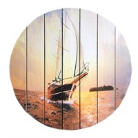 Картина для бани круглая &quot;Яхта в начале вечера&quot;, МАССИВ, 40×40 см