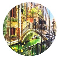 Картина для бани круглая "Мостик через европейский городской канал", МАССИВ, 40×40 см