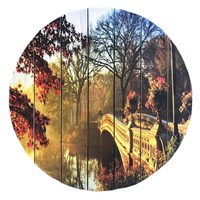 Картина для бани круглая "Закат в осеннем лесу", МАССИВ, 40×40 см