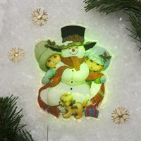 Световая картинка на магните "Снеговик с детьми"(батарейки в комплекте), 1 LED, RGB