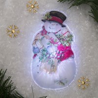 Световая картинка на присоске "Снеговик"(батарейки в комплекте), оптоволокно, 1 LED, RGB