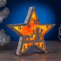 Фигура деревянная &quot;Звезда со Снеговиком&quot;, 22х22х4 см, 2*AАA (не в компл.) 6 LED, красный фон