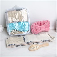 Набор банный в сумке, 3 предмета: мочалка, расчёска, повязка на голову, цвет МИКС
